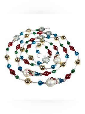 Thomas Pacconi 92” Snowman & Snowflake Blown Mercury Glass Christmas Garland